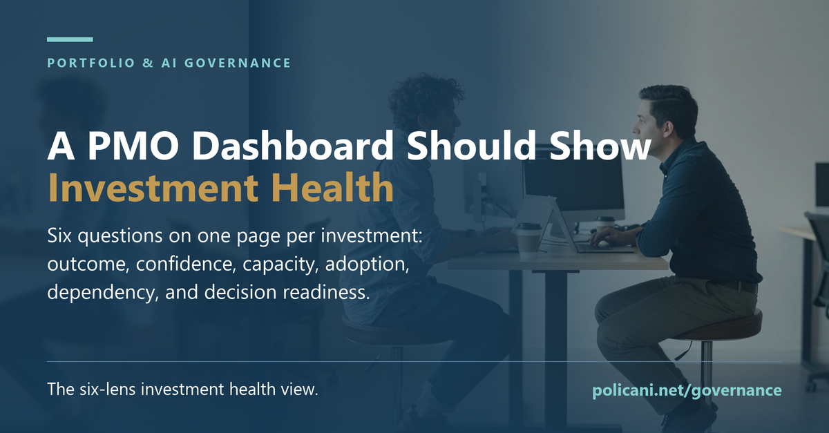 A PMO dashboard should show investment health social preview