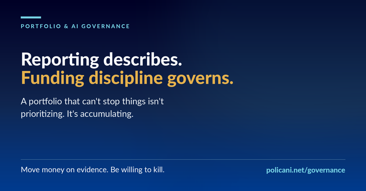 Reporting describes. Funding discipline governs.